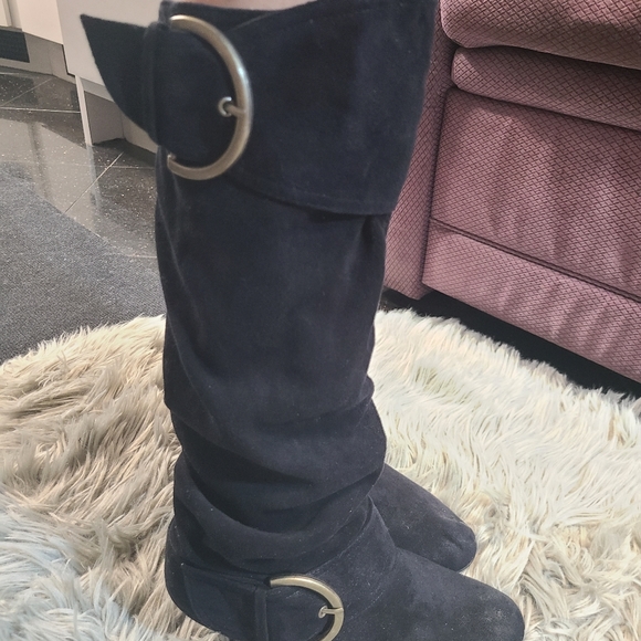 Black Wedge Heel Knee High Boots - Picture 6 of 6